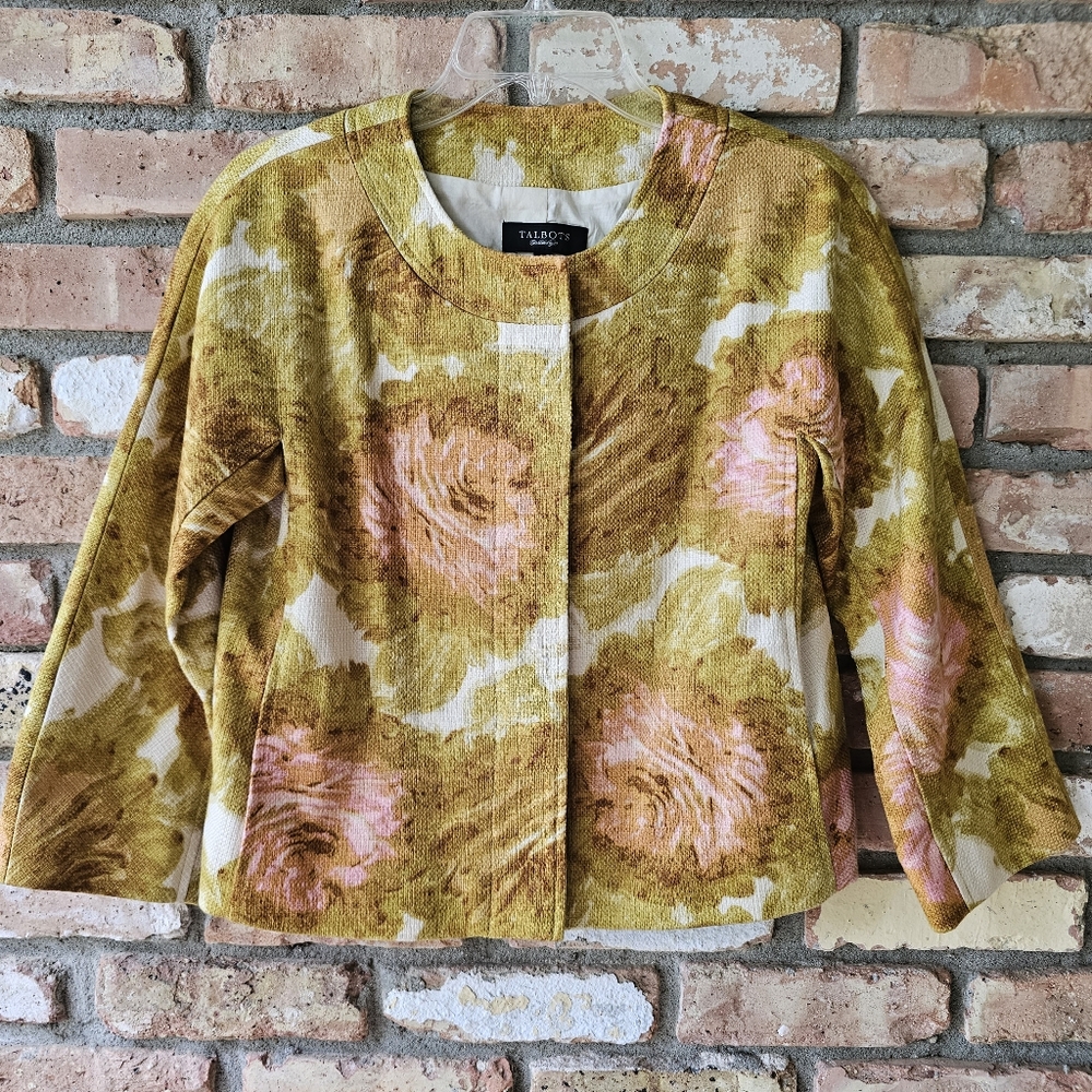 Talbots Cropped Floral  Twill 3/4 Length Sleeved Jacket